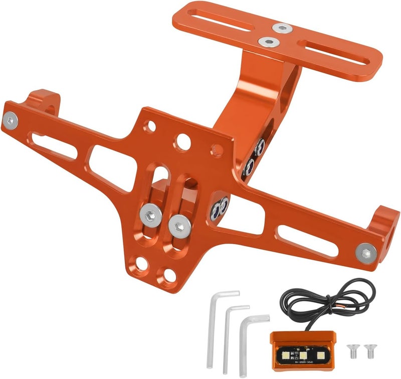 HAONEL Motorcycle License Plate Bracket Holder CNC Aluminum Orange Universal Fender Eliminator Kit with Plate Light - Image 1